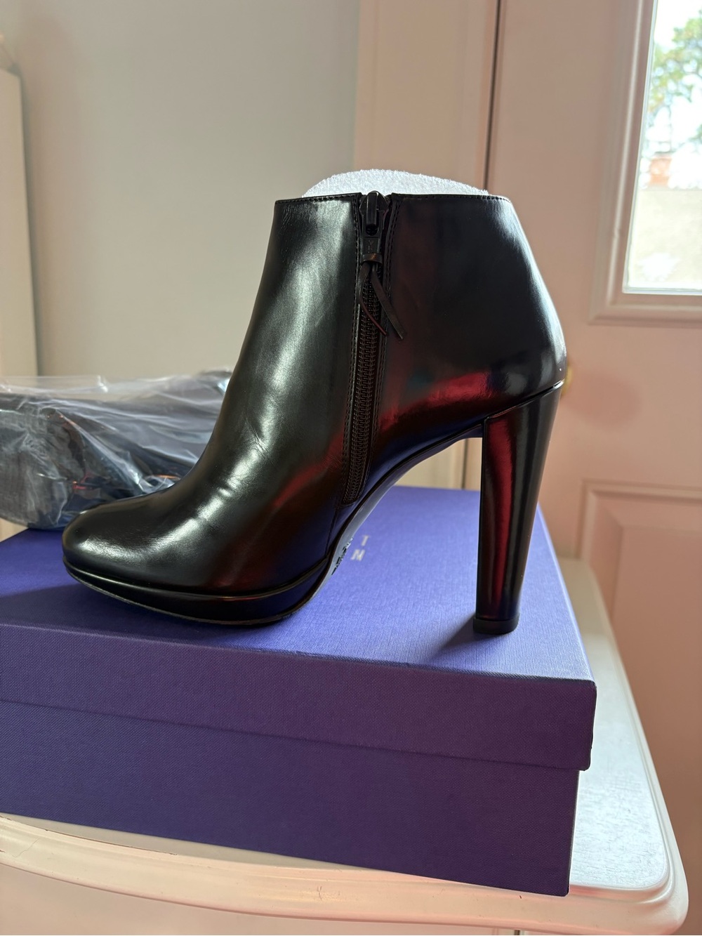 Stuart Weitzman New Ankle Boots Leather Gran Nero Polished Calf Black 7 Zipper